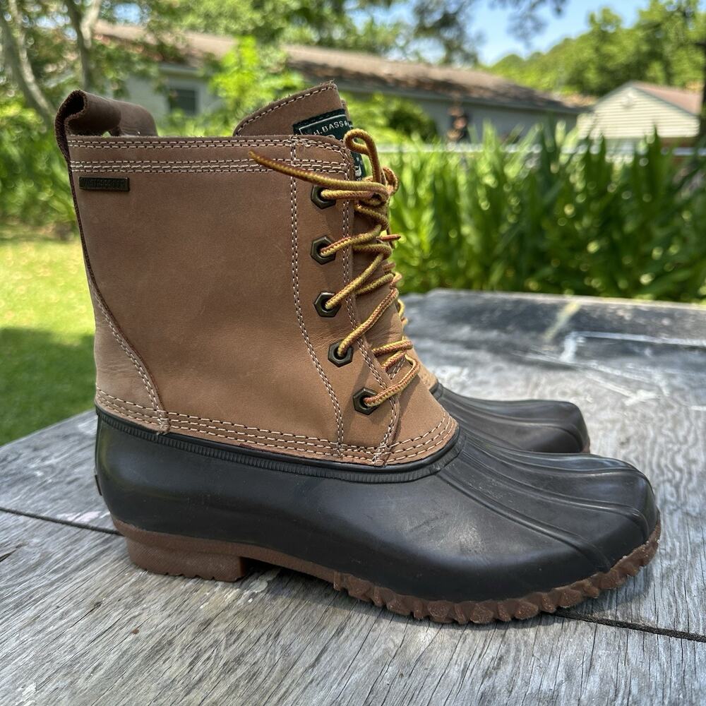 Bass Women’s Black Brown Tan Marine Lace Up Duck Boots Size 7 - 935